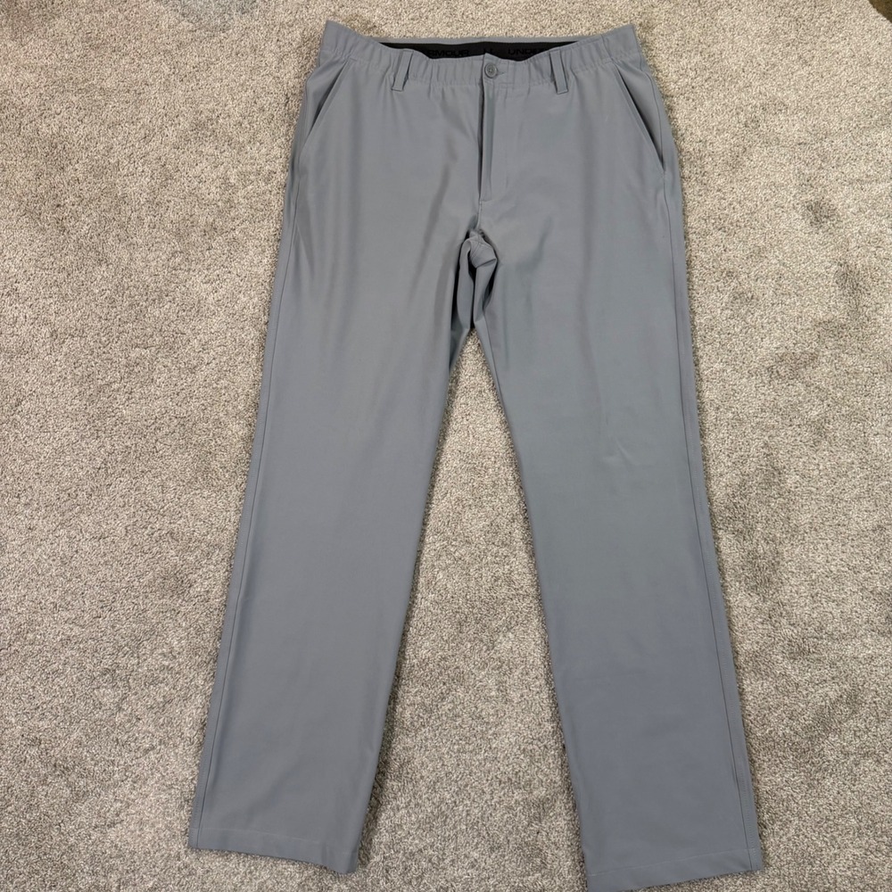 Under Armour Tech Golf Pants 36/34 Gray Flat Front Performance Trousers UA Logo